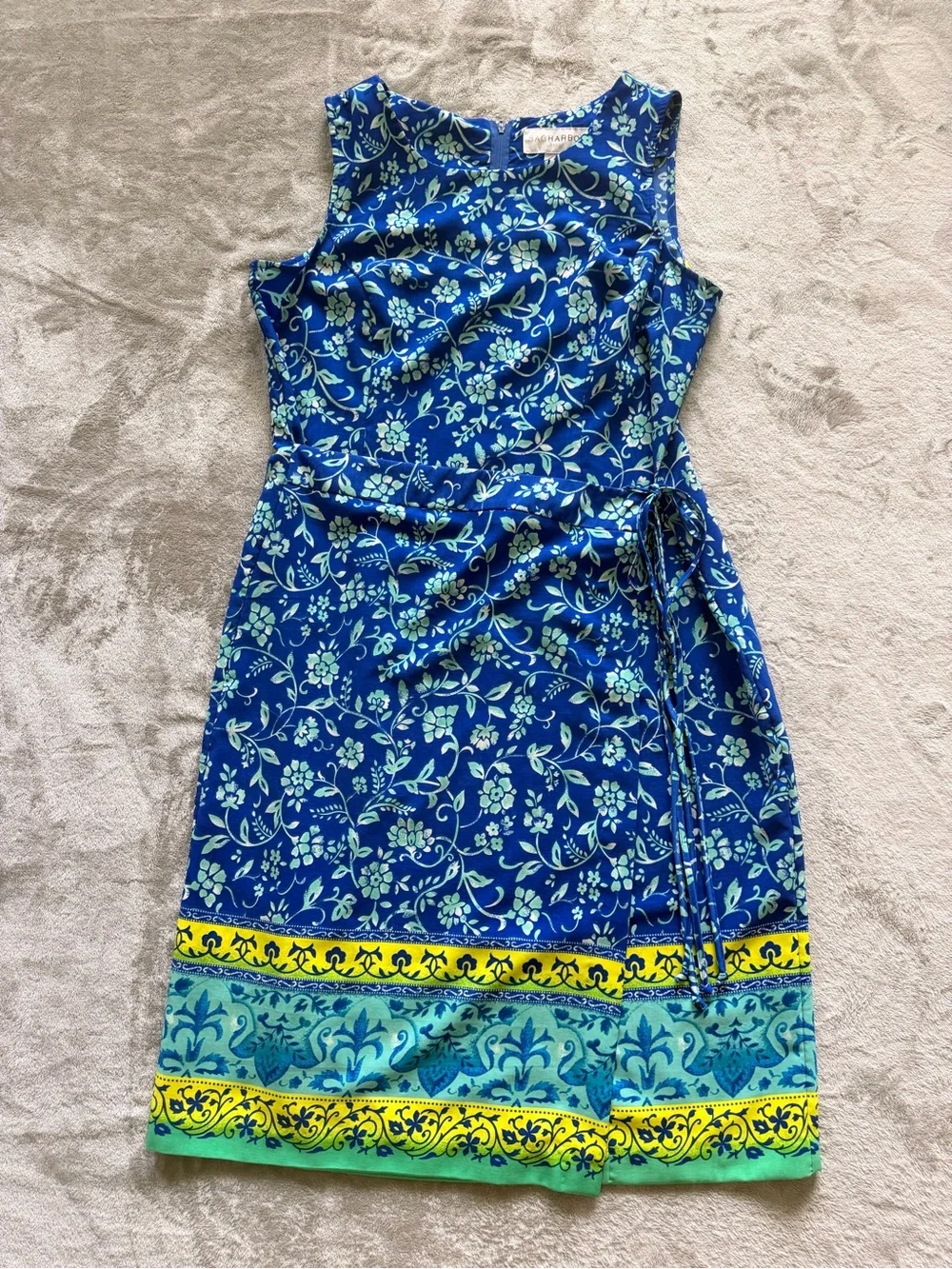 Sag Harbor 18 Blue Floral Border Wrap Dress Sleeveless